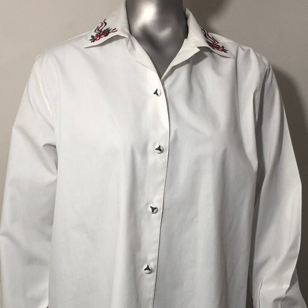 Pendleton Knockabout Women's Vintage White Christmas Embroidered Blouse Size 6 - Picture 2 of 13